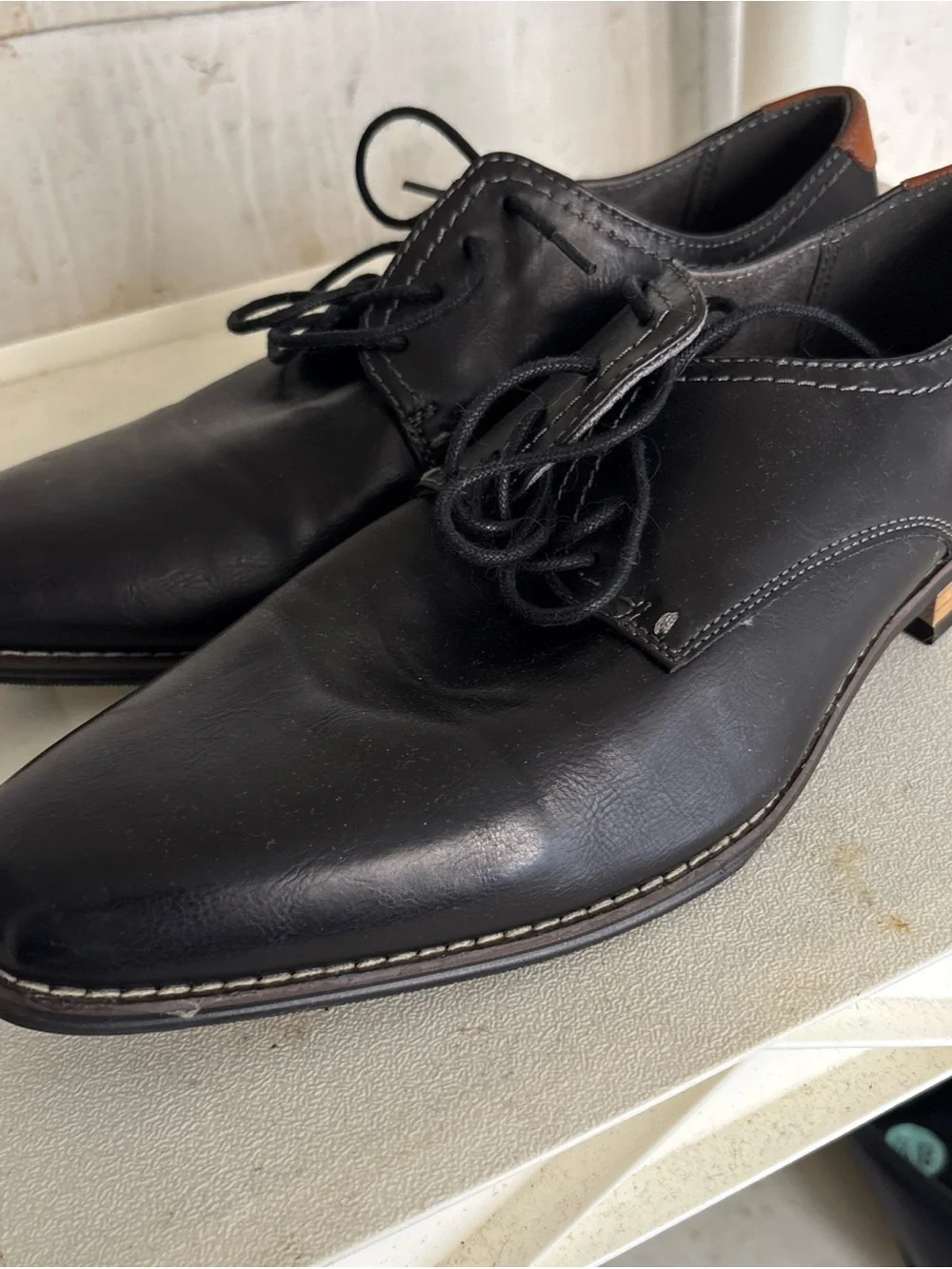 Steve Madden  Black Lace-Up Shoes with Brown Heel Accent